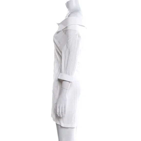 Jacquemus Size 10‎ Womens Off Shoulder Button Front Knit Shirt Dress White $600
